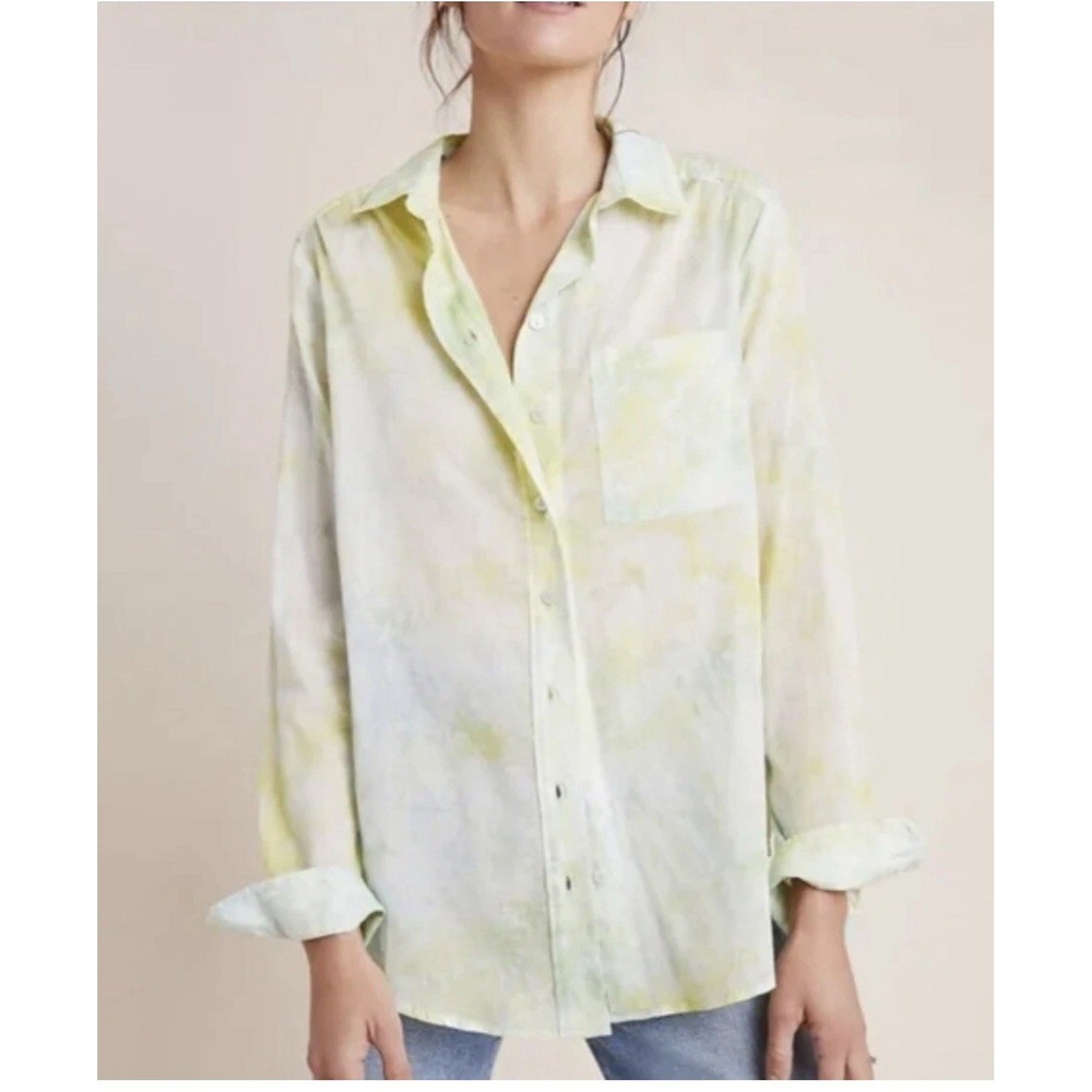 Anthropologie Pilcro The Cate XS Yellow Airy Tie Dye Watercolor Button Up Shirt